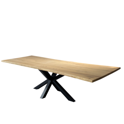 Eettafel massief eiken – spinpoot – boomstamrand – 280 cm