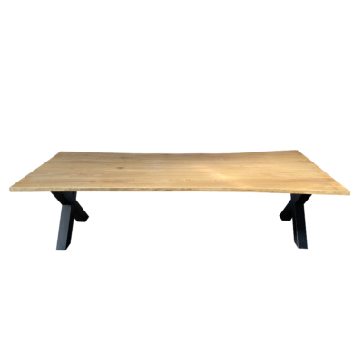 Eettafel massief eiken – X poten – boomstamrand – 280 cm