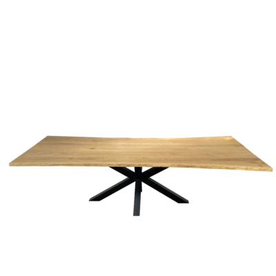 Eettafel massief eiken – spinpoot – boomstamrand – 280 cm