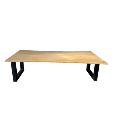 Eettafel massief eiken – U poten – boomstamrand – 280 cm