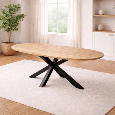 Eettafel massief eiken – spinpoot – deens ovaal