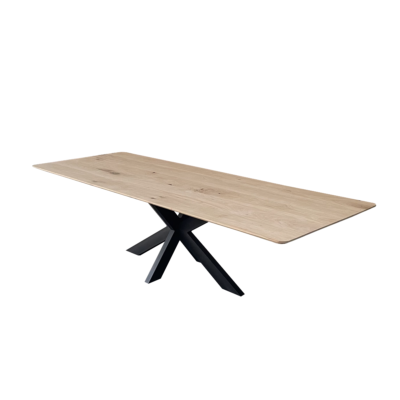 Eettafel massief eiken – spinpoot – rechthoekig afgeronde hoeken – verjongde rand