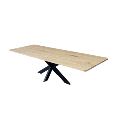 Eettafel massief eiken – spinpoot – rechthoekig afgeronde hoeken
