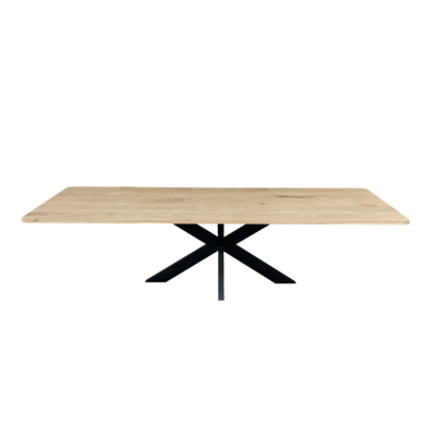 Eettafel massief eiken – spinpoot – rechthoekig afgeronde hoeken