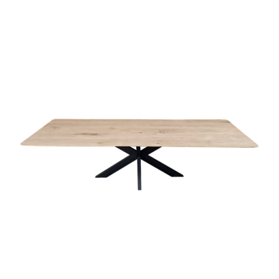 Eettafel massief eiken – spinpoot – rechthoekig afgeronde hoeken – verjongde rand
