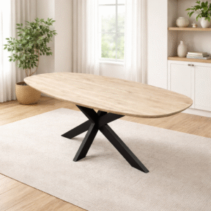 Eettafel massief eiken - spinpoot - deens ovaal - verjongde rand