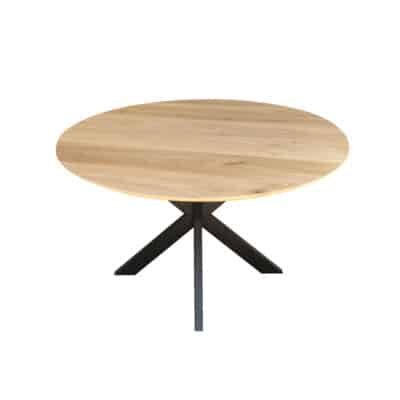 Eettafel massief eiken – spinpoot – rond – verjongde rand