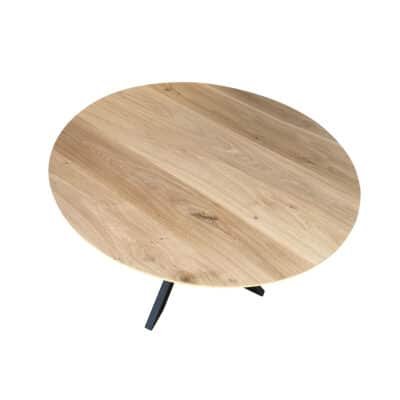 Eettafel massief eiken – spinpoot – rond – verjongde rand