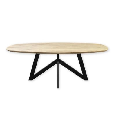 Eettafel massief eiken – vlinder onderstel – deens ovaal – verjongde rand