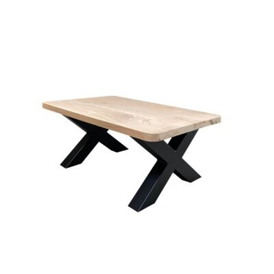 Salontafel massief eiken – X poot – verschillende vormen