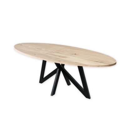Eettafel massief eiken – vlinder onderstel – ovaal