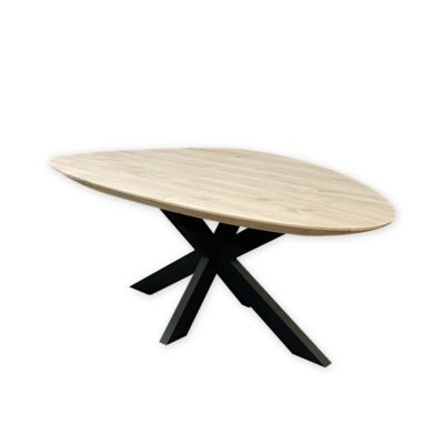Eettafel massief eiken – spinpoot – kiezel – verjongde rand
