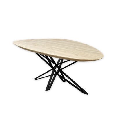 Eettafel massief eiken – ster onderstel – kiezel – verjongde rand