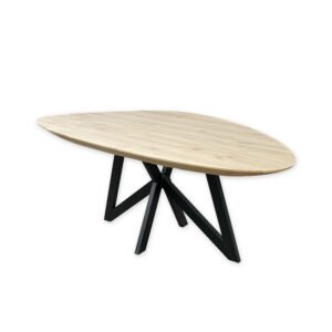 Eettafel massief eiken - vlinder onderstel - kiezel - verjongde rand