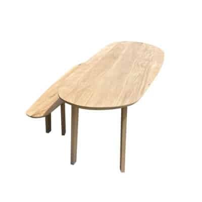 Eettafel massief eiken - vier schuinen poten - set, kiezel met bank - verjongde rand - Afbeelding 4