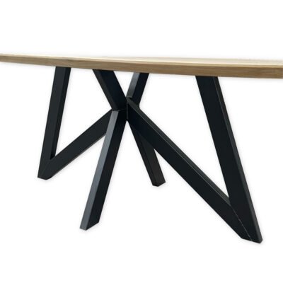 Eettafel massief eiken - vlinder onderstel - kiezel - verjongde rand - Afbeelding 5