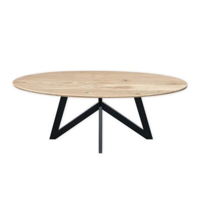 Eettafel massief eiken – vlinder onderstel – ovaal – verjongde rand