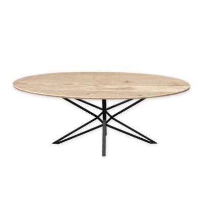 Eettafel massief eiken – ster onderstel – ovaal – verjongde rand