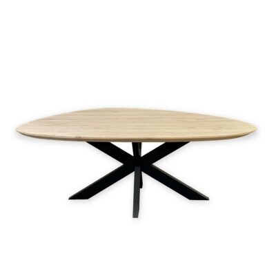 Eettafel massief eiken – spinpoot – kiezel – verjongde rand