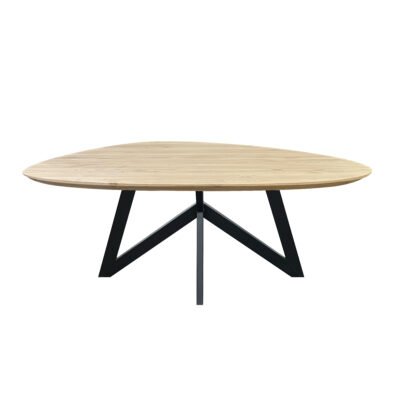 Eettafel massief eiken – vlinder onderstel – kiezel – verjongde rand