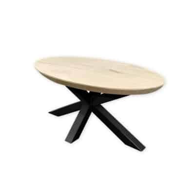 Salontafel massief eiken – spinpoot – ovaal – verjongde rand – 120 x 60 x 46 cm
