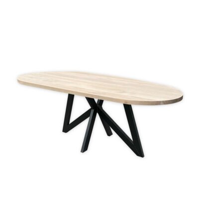 Eettafel massief eiken – vlinder onderstel – kiezel small