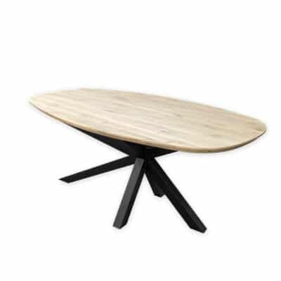 Eettafel massief eiken – Asymmetrisch onderstel – deens ovaal – verjongde rand