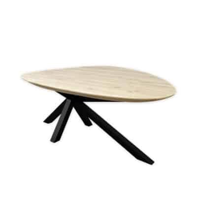 Eettafel massief eiken – Asymmetrisch onderstel – kiezel breed – verjongde rand