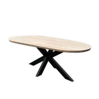 Eettafel massief eiken – spinpoot – kiezel small – verjongde rand