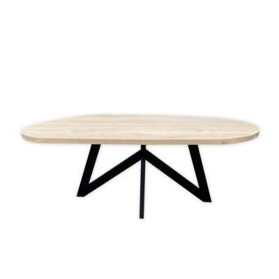 Eettafel massief eiken – vlinder onderstel – kiezel small