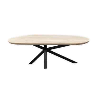 Eettafel massief eiken – Asymmetrisch onderstel – kiezel small – verjongde rand