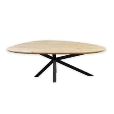 Eettafel massief eiken – Asymmetrisch onderstel – kiezel breed – verjongde rand