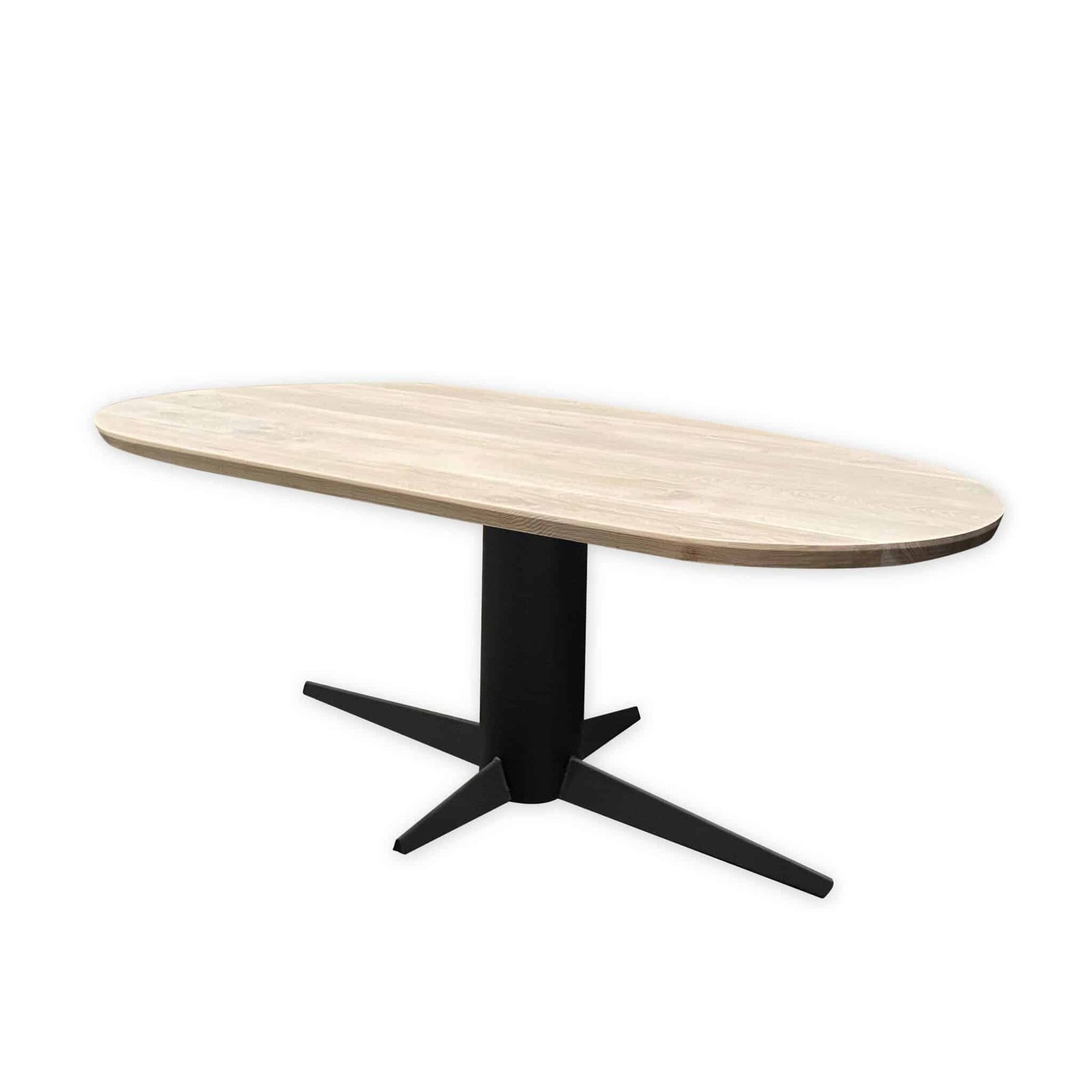 Eettafel massief eiken - kolompoot - kiezel small - verjongde rand