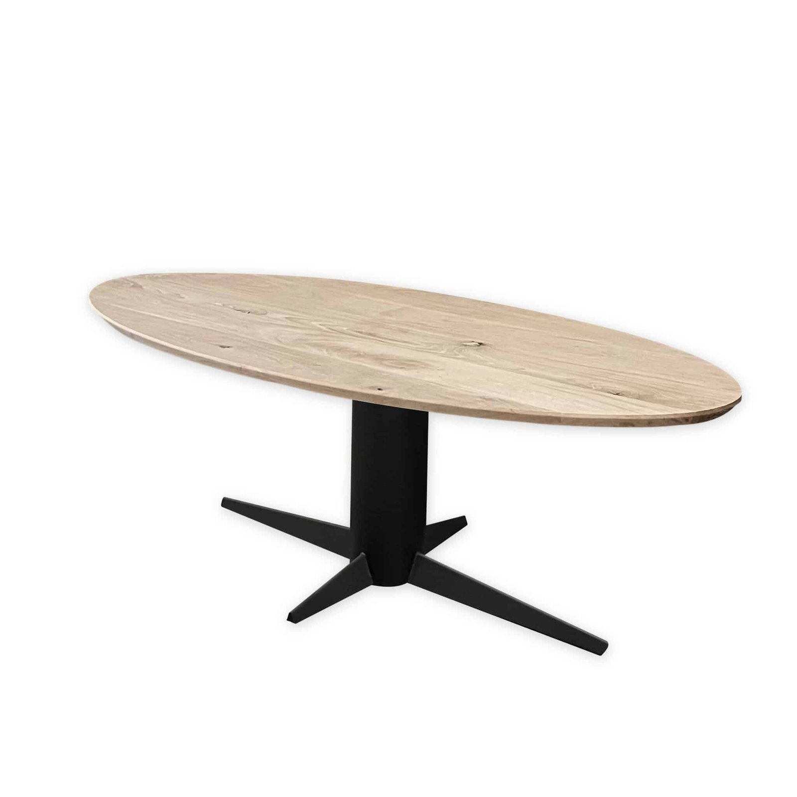 Eettafel massief eiken - kolompoot - ovaal - verjongde rand