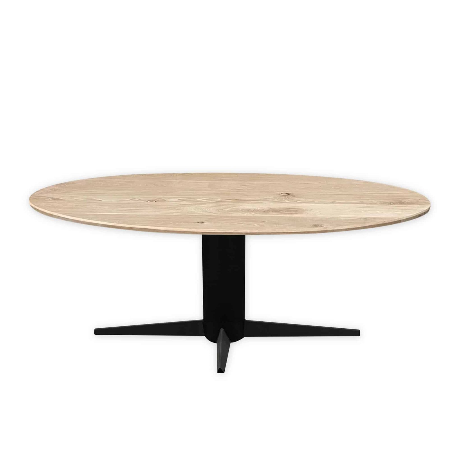 Eettafel massief eiken - kolompoot - ovaal - verjongde rand - Afbeelding 2